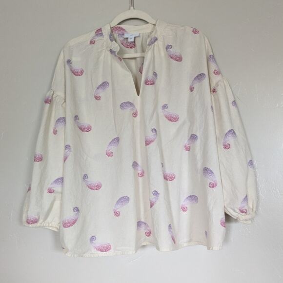 J Jill Oversized Top Split Neck Paisley 'Barley Multi' Drop Shoulder Relaxed Fit - Picture 3 of 13